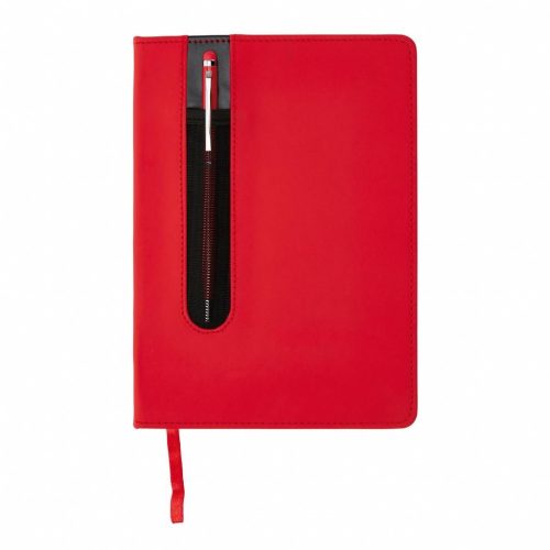 Agenda A5 coperta tare PU standard si pix metalic stylus, Everestus, SD, hartie, otel inoxidabil, rosu