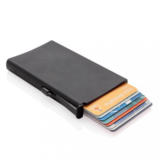 Portcard securizat RFID, maxim 6-10 carduri, Everestus, 20IAN092, Aluminiu, ABS, Negru, lupa de citit inclusa