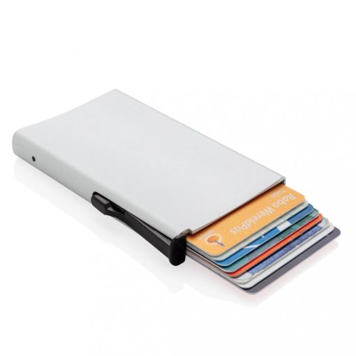 Portcard securizat RFID, maxim 6-10 carduri, Everestus, 20IAN094, Aluminiu, ABS, Argintiu, lupa de citit inclusa