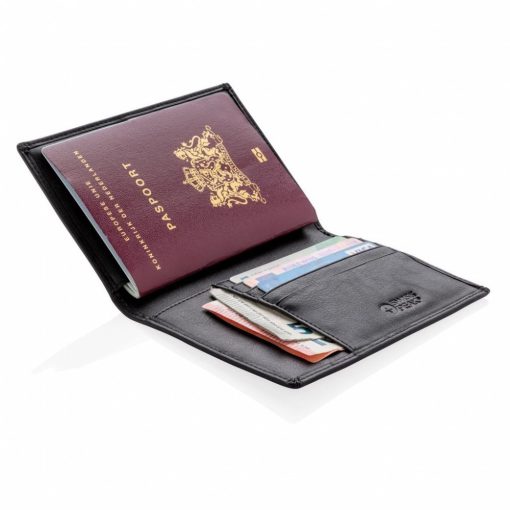 Portofel pasaport anti-frauda, protectie RFID, Swiss Peak by AleXer, RD, pu, negru, 140x100x6 mm, breloc inclus