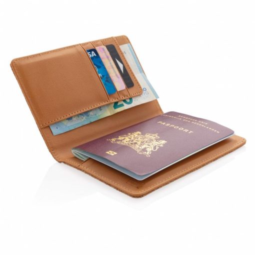 Portofel pentru pasaport cu protectie RFID, Everestus, 9IA19162, Pluta, Poliuretan, Maro, 105x8x140 mm, lupa de citit inclusa