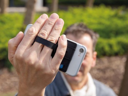 Suport de telefon 3-in-1, cu portcard RFID incorporat, Everestus, 9IA19299, Poliuretan, Negru
