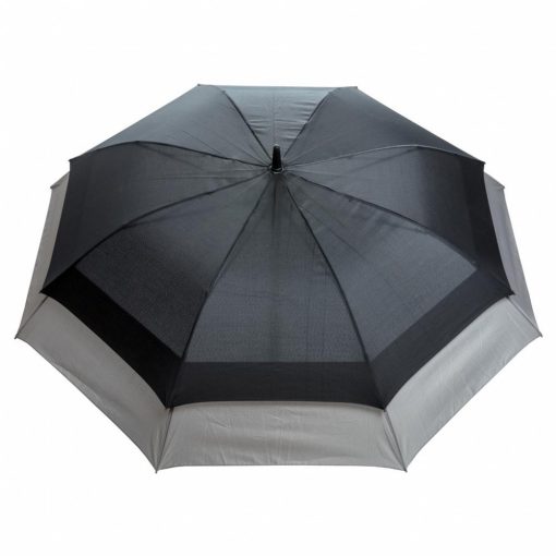 Umbrela extensibila 23-27 inch, Swiss Peak by AleXer, EE, poliester, fibra de sticla, negru, breloc inclus din piele ecologica