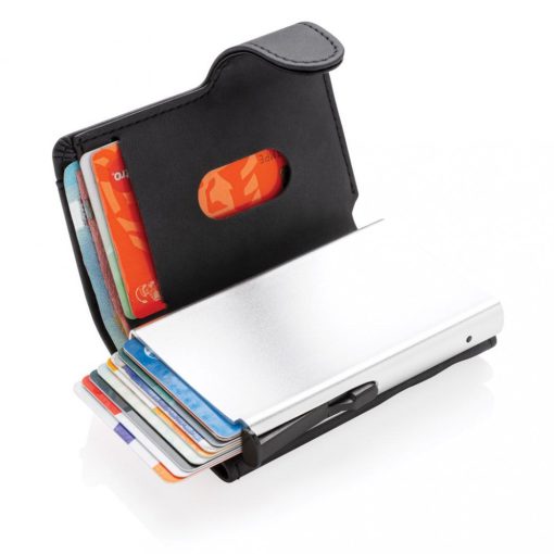 Portcard securizat RFID, maxim 6-10 carduri, Everestus, 20IAN093, Aluminiu, Poliuretan, Negru, lupa de citit inclusa