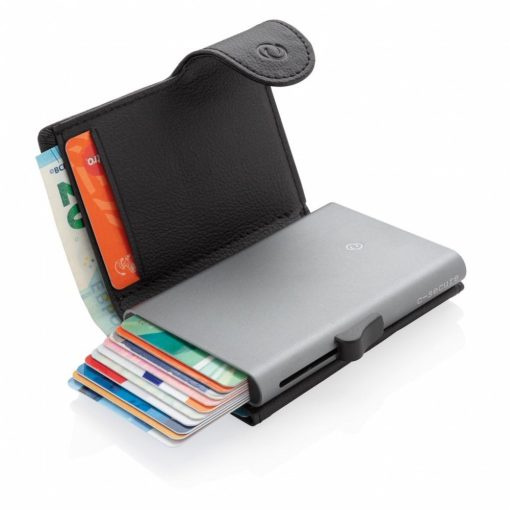 Portcard pentru 12 carduri bancare, protectie RFID, Everestus, 9IA19076, Aluminiu, Poliuretan, Negru, 98x120 mm, lupa de citit inclusa