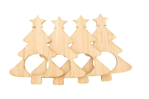 Set 4 suporturi de servetele cu design de Craciun, Everestus, 21OCT1145, 75 x 96 x 12 mm, Bambus, Natur