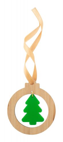 Ornament bradut de Craciun, Everestus, 21OCT1435, 65 x 75 x 3 mm, Bambus, Natur, Verde, 2 bastonase gonflabile incluse