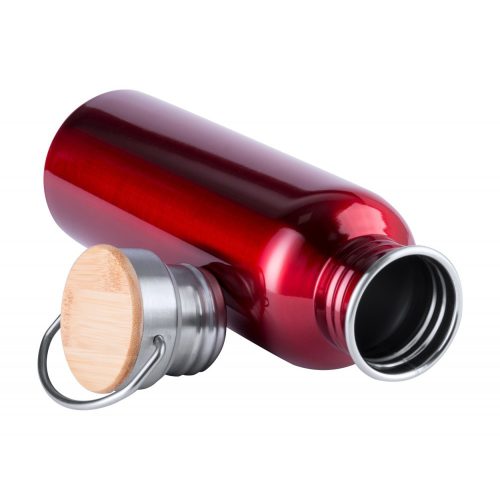 Sticla sport, 800 ml, ø72×242 mm, Everestus, 20FEB8488, Otel inoxidabil, Bambus, Rosu