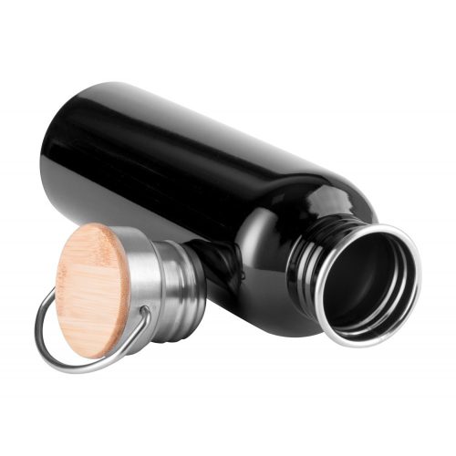 Sticla sport, 800 ml, ø72×242 mm, Everestus, 20FEB8486, Otel inoxidabil, Bambus, Negru