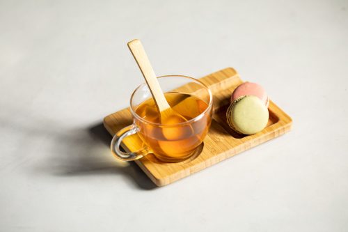 Set cana cu tava si lingura, 180 ml, 164x80x123 mm, Everestus, 20IUN0011, Natur, Sticla, Bambus