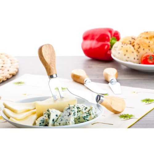 Set 4 cutite pentru branzeturi, 190×160×23 mm, Everestus, 20FEB13358, Otel inoxidabil, Lemn, Natur