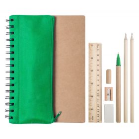   Set agenda A5 si pix, 7 piese, 155×210×9 mm, Everestus, 20FEB10273, Hartie reciclata, Verde, Natur