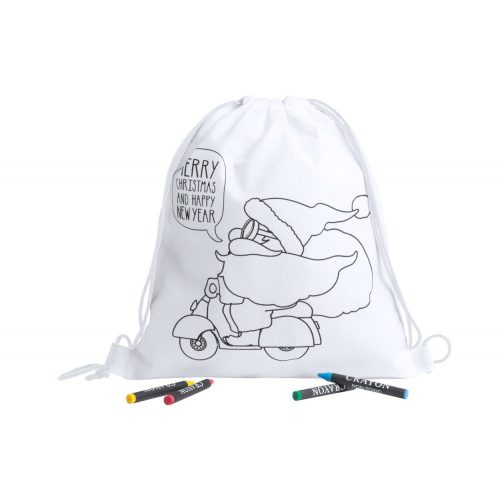 Saculet de colorat cu design de Craciun, 250×300 mm, Everestus, 20FEB1943, Material netesut, Alb