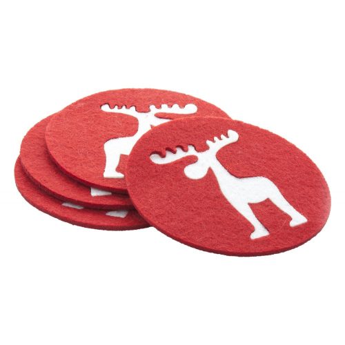 Set 4 suporturi de pahare cu design de Craciun, Everestus, 20FEB16235, Poliester, Rosu