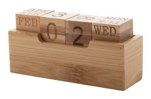 Calendar perpetuu cu suport pentru birou, 110×35×50 mm, Everestus, 20FEB7839, Bambus, Natur, saculet inclus