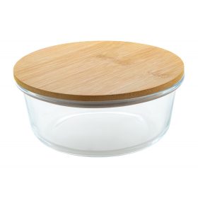   Caserola pranz, Everestus, 21OCT0055, 650 ml, 650 ml, ø150 x 70 mm, Sticla, Bambus, Transparent