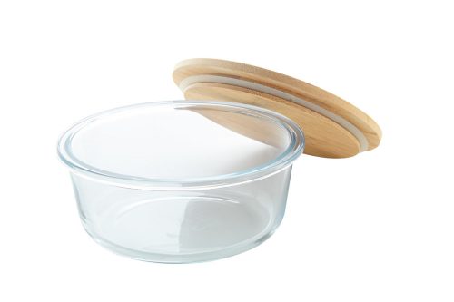 Caserola pranz, Everestus, 21OCT0055, 650 ml, 650 ml, ø150 x 70 mm, Sticla, Bambus, Transparent