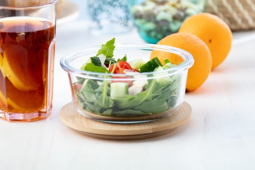 Caserola pranz, Everestus, 21OCT0055, 650 ml, 650 ml, ø150 x 70 mm, Sticla, Bambus, Transparent