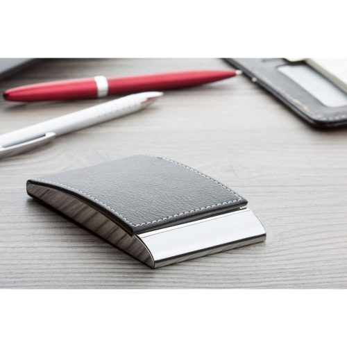 Suport carti de vizita, 96×62×15 mm, Andre Philippe, 20FEB9618, Piele ecologica, Metal, Negru