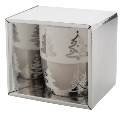 Cana cu design de Craciun, 350 ml, ø85x91 mm, Everestus, 20SEP0167, Portelan, Argintiu