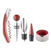 Set 4 accesorii vin in cutie rotunda, ø160×40 mm, Everestus, 20FEB17232, Lemn, Otel inoxidabil, Maro
